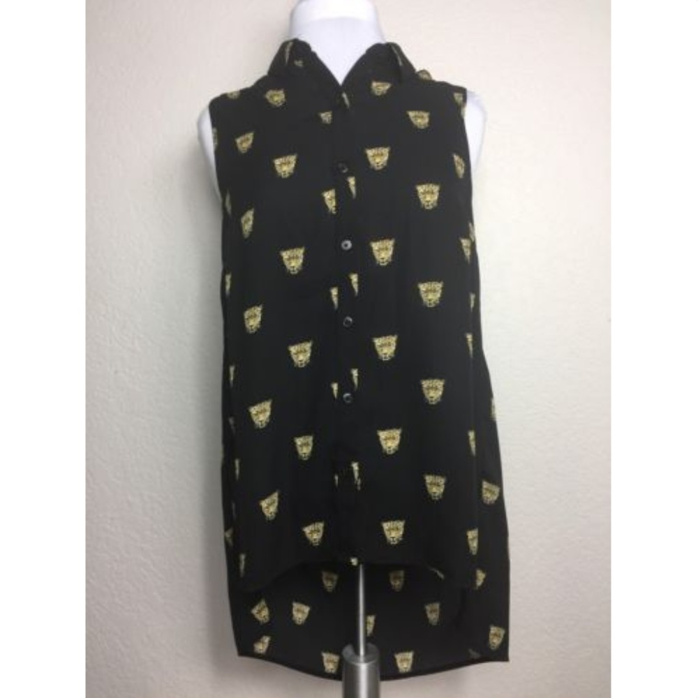 FOREVER 21 COLLARED HIGH LOW CHEETAH TOP